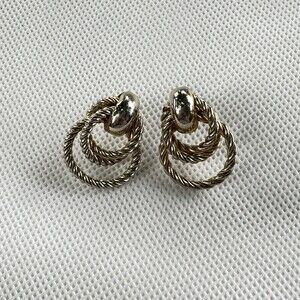 Vintage Earrings Pierced Twist Knot Gold Tone Metal Rope  Door Knocker Unsigned